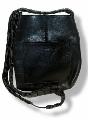 NIMES Black Leather Crossbody Bag Woven Strap Artisan Boho